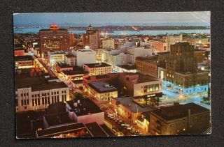 1960 Birdseye Downtown at Night San Diego CA Postcard California