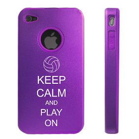 Purple Apple iPhone 4 4S Aluminum Silicone Hard Case Keep Calm Play 