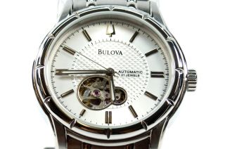 Bulova Mens Mechanical Silver White Dial Watch 96A112