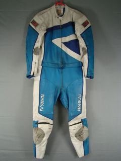 PIECE NANKAI BLUE & WHITE LEATHER BIKER SUIT WITH REMOVABLE KNEE 