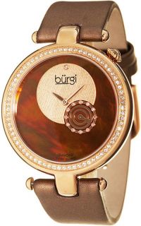 Burgi BUR042BR Diamond Accented Brown Strap Womens Watch