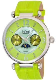 Burgi Womens BUR043GN Diamond Accented Day Date Strap Watch