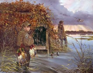   Boy Duck Hunting Print Signed Numbered Print by R J McDonald