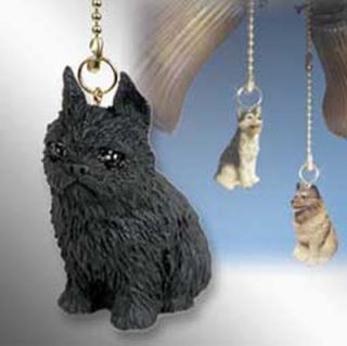 Brussels Griffon Dog Figurine Finial Hand Painted Light Pull Black 