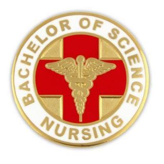BSN Bachelor of Science Nursing Round Gold Caduceus Red Medical Badge 