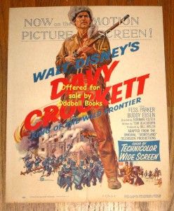 Disneys Davy Crockett Orig Window Card 1955 Fess Parker