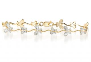 Diamond Accent 18K Gold Over Silver Butterfly Bracelet