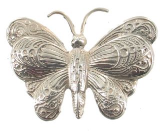   Sterling Silver Very Ornately Engraved Butterfly Pin Pretty