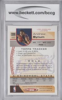 ANDREW BYNUM 2005 TOPPS TOTAL ROOKIE RC BGS BCCG GRADED 10 MINT+