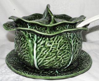 VTG SECLA PORTUGAL CABBAGE SOUP TUREEN UNDERPLATE LADDLE GREEN 