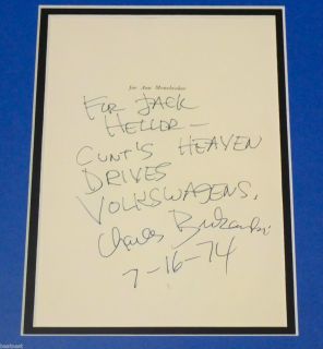 Charles Bukowski Signed Inscribed Note Letter Jack Heller