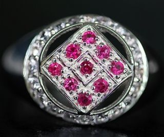 Mens 2 0 cts Genuine Burma Ruby Ceylon White Sapphire Ring Solid 