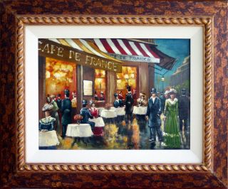 Paris Street Scene Cafe de France Oil Painting Framed