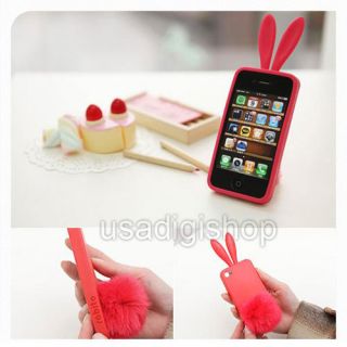 Lovely Rabbit Bunny Ears Tail Silicone Case for iPhone 4 / 4S