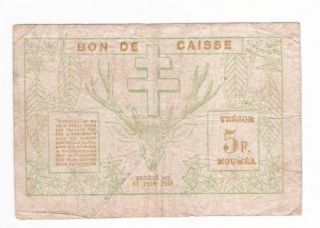 New Caledonia 5 Francs 1943 F Banknote P 58