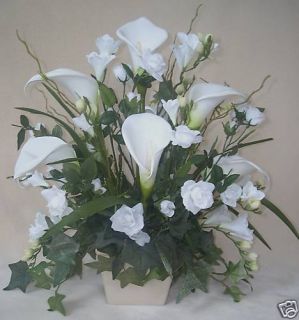 White Calla Lily & Rose Silk Flower Floral Arrangement