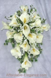 WEDDING SET ~ Ivory Calla Lily Lilies Lilly Bride Bridal Bouquet Silk 