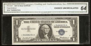 FR 1619 1957 $1 Silver Certificate Star Note Graded CGA Choice UNC 