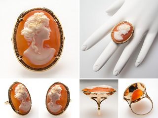 Shell Maiden Cameo Cocktail Ring Detailed 14K Gold skubr0083