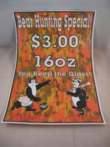   Beer Cardboard Poster Board Bear Hunting Special Bar Sign Camo