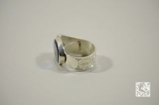 Native Northwest Carved Sterling Silver Gizzly Bear & Abalone Ring 