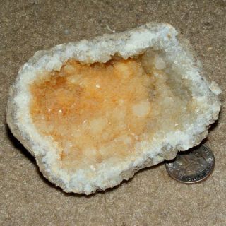 GORGEOUS CITRINE CLUSTER CALCITE FILLED GEODE DISPLAY PIECE SITS 