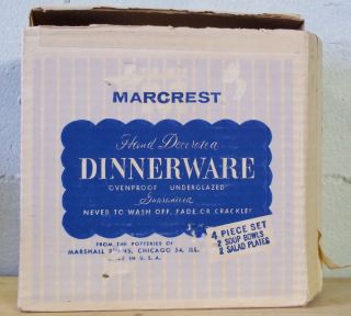 Old MARCREST 4 Piece Dinnerware Set BLUE SPRUCE w Original Box 