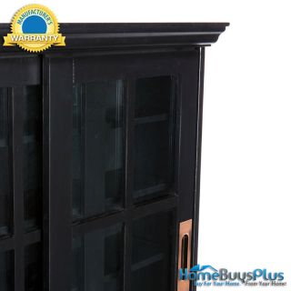   Storage Black Window Pane Sliding Glass Doors Cabinet CD DVD