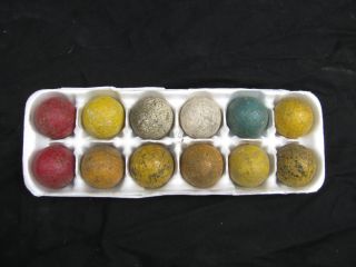 Vintage Dozen Interesting Wood Shaft Era Mesh Golf Balls Painted 