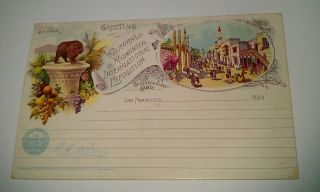 1894 Cairo Street Eureka Bear California Midwinter Fair Expo Post Card 