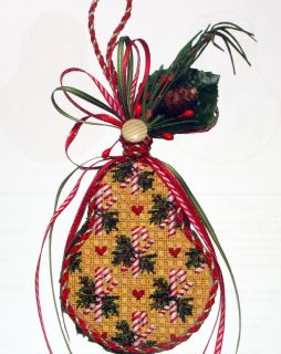HP Needlepoint 18ct KELLY CLARK Pears Candy Canes on Bosc Guide 