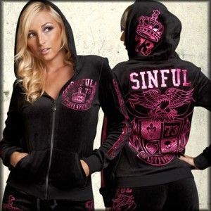    Sinful Affliction distressed velour hoodie Calera Shield Lg L 108