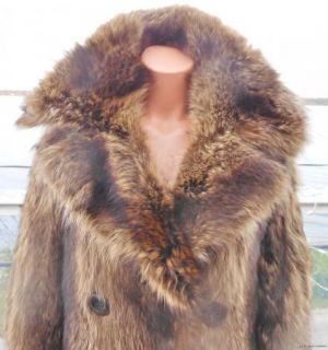 Mens RACCOON Fur COAT Natural Brown Jacket Canadian Mans S M