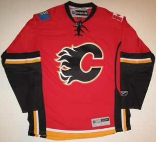 reebok calgary flames red home premier jersey sz xl this