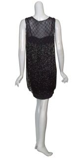 Candela NYC Sassy Black Beaded Fringe Eve Dress 6 New