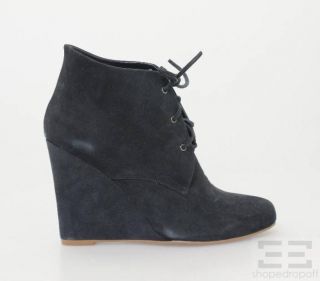 Candela Navy Suede Lace Up Wedge Ankle Booties Size 8
