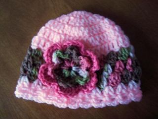Camo Pink Crochet Baby Girl Hat Large Flower 16 3 6 Months Gorgeous 