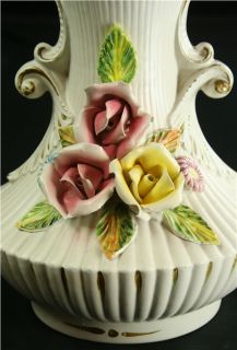 Vintage Italian Capodimonte Style Vase Flowers Roses