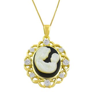 14k Gold Over Silver Mom and Baby Cameo Necklace
