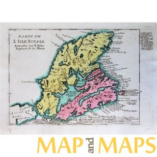 Antique Map, Cape Breton, Canada lIsle Royale,by Berlin/Schwabe 1756