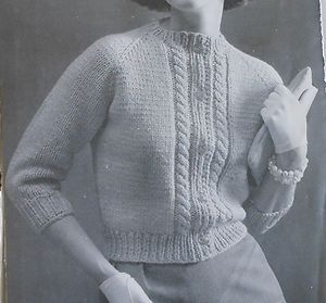 Vintage Three Quarter Sleeve Cardigan Sweater Knitting Pattern
