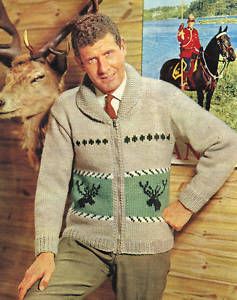 Mens Reindeer Cardigan Knitting Pattern Vintage Retro