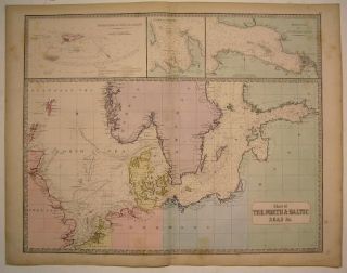 North Baltic Seas Nautical Chart w St Petersburg C 1850 Philip Antique 