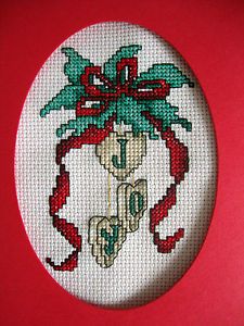 Completed Finished Cross Stitch Card Christmas Joy