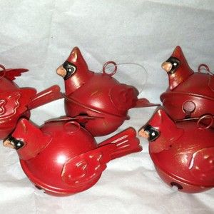 Northern cardinal Jingle Bell Red Bird Christmas Tree Ornaments