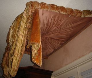   French Antique Velvet Silk Brocade Ciel de Lit Bed Canopy