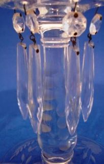 Cut Crystal Glass Candlesticks Prisms Vintage Pair