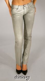 and Company Womens Jeans Beverly Metallic Silver Straight Leg 