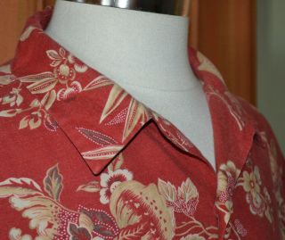 Polo by Ralph Lauren Vintage Camp Red Linen Cotton Floral Shirt Mens 