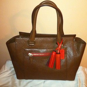 Authentic Coach Brown Textured Candace Medium Carryall 19926